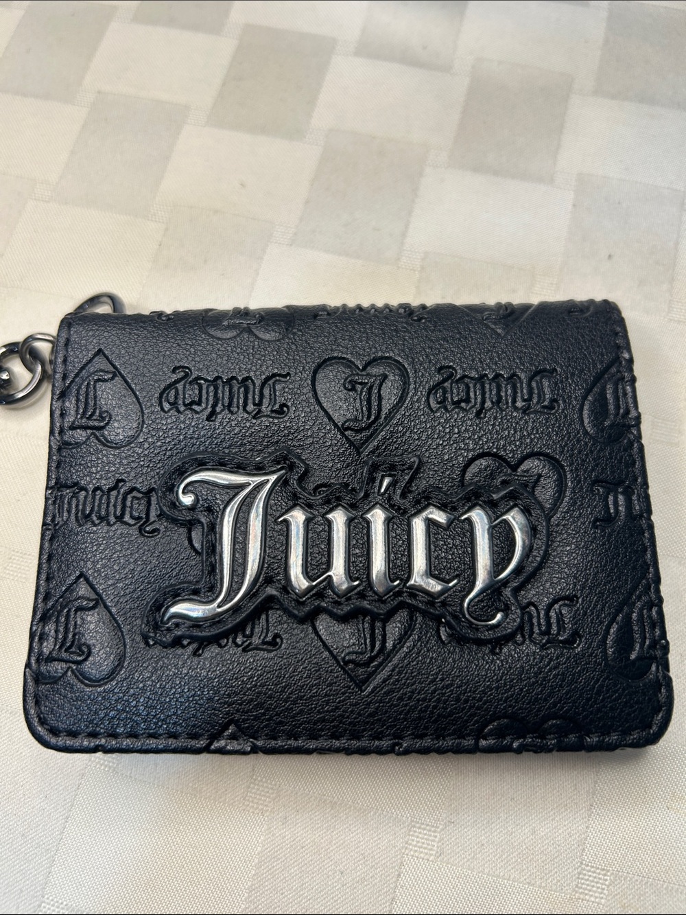 Juicy Couture Black Embossed Card & Key Pouch with Silver Logo